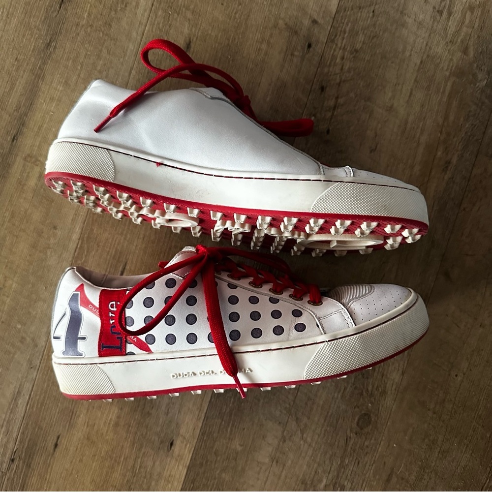 Duca Del Cosma Esti Golf Shoe Leather Sneakers White/Red - Picture 4 of 10